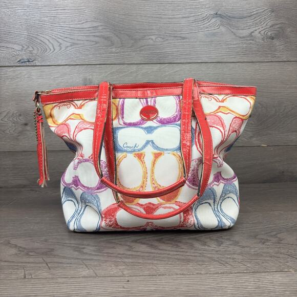 COACH Scribble Tote Bag with Hot Pink Leather Trim A1395-F21894 - Picture 4 of 13